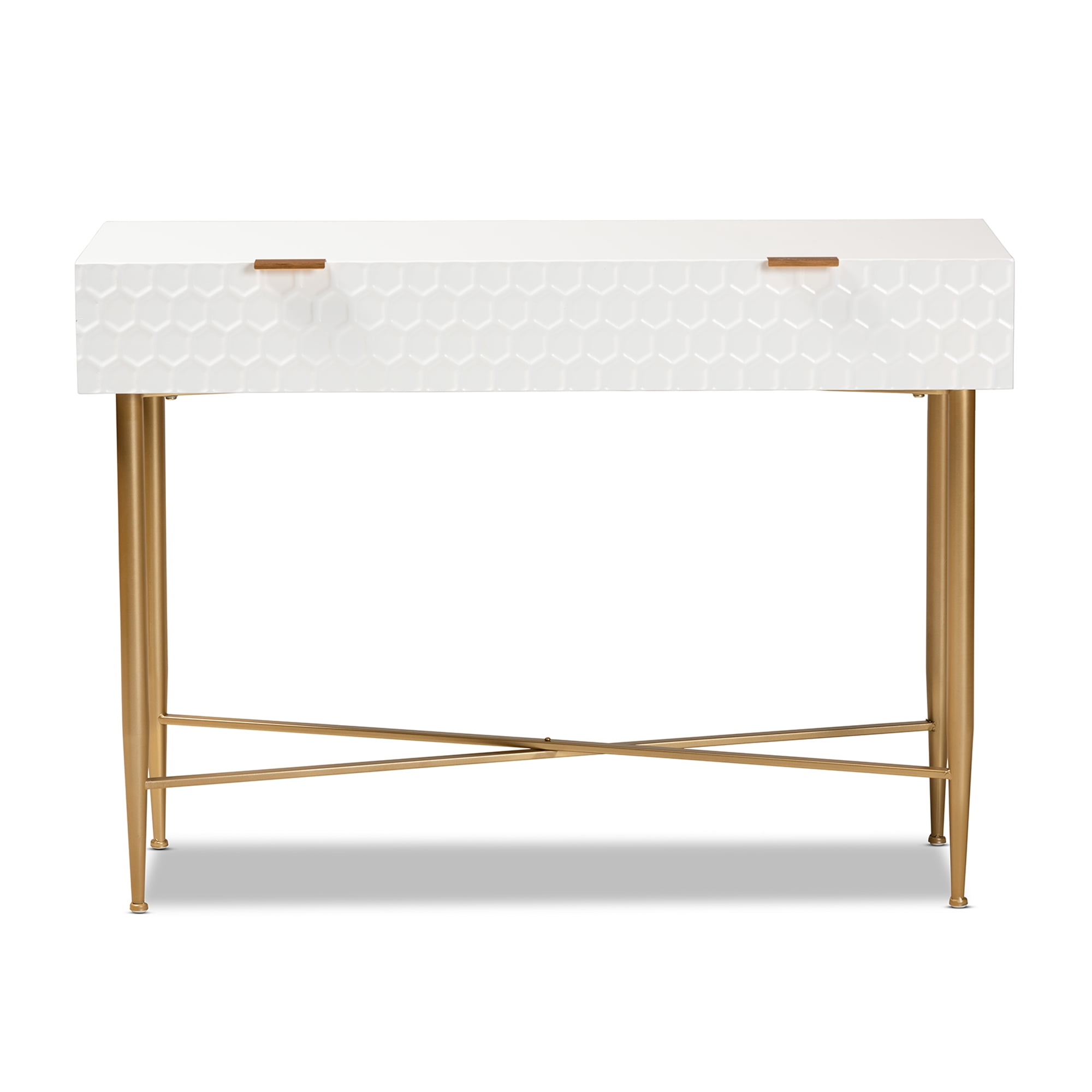 Baxton Studio Galia Modern and Contemporary White Finished Wood and Gold Metal 1-Drawer Console Table