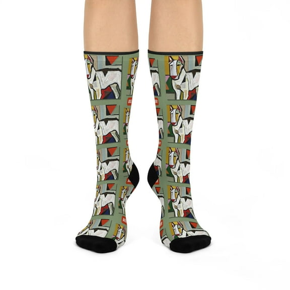 Bull Terrier Socks, Picasso Unisex Mid-Calf Crew 1 Pair 1 Size Atlas Wanderlust