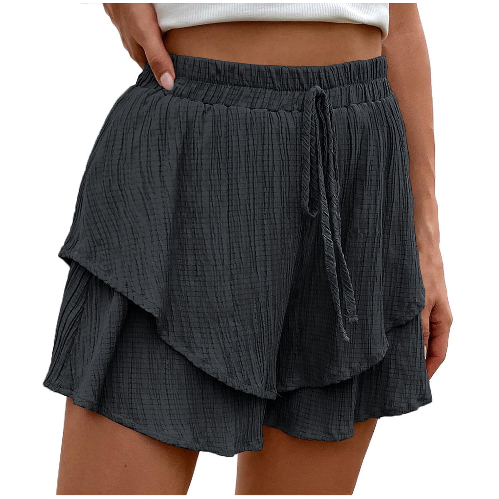Yuyuzo Shorts for Women Drawstring High Waisted Double Layered
