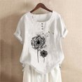 thumbnail image 2 of Pimfylm Women's Casual Tops Cotton Linen Blouse Tops Round Neck Short Sleeve Solid Loose Shirt Blouse Tops(White,XL), 2 of 3