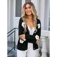 thumbnail image 2 of Womens Ribbed Knit Cardigan Slouchy Flower Graphic Button-Up Jacquard Knitted Sweater Coat Black L, 2 of 8