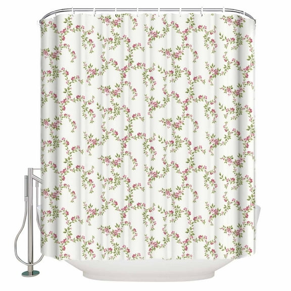 Fabric Shower Curtain Vintage Rustic Floral Light Pink Roses Flowers Leaves Shower Curtains with 12 Hooks Waterproof Machine Washable Bath Curtains for Bathroom, 60 x 72in