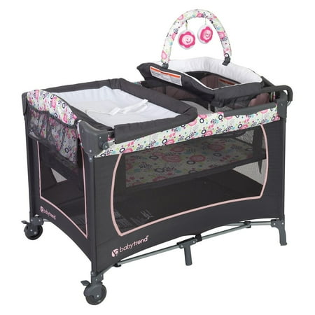 UPC: 0090014021986 | Baby Trend Lil Snooze Deluxe Nursery Center with Travel Bag – Flora Pink