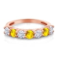 thumbnail image 2 of Gem Stone King 18K Rose Gold Plated Silver Yellow Sapphire Set with Moissanite Anniversary Ring for Women (1.12 Cttw, Gemstone Birthstone, Available in Size 5, 6, 7, 8, 9), 2 of 4