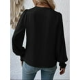 thumbnail image 4 of Women'S Elegant V-Neck with Lantern Sleeves Temperament Commuting Solid Color Shirt Top Black XL, 4 of 7