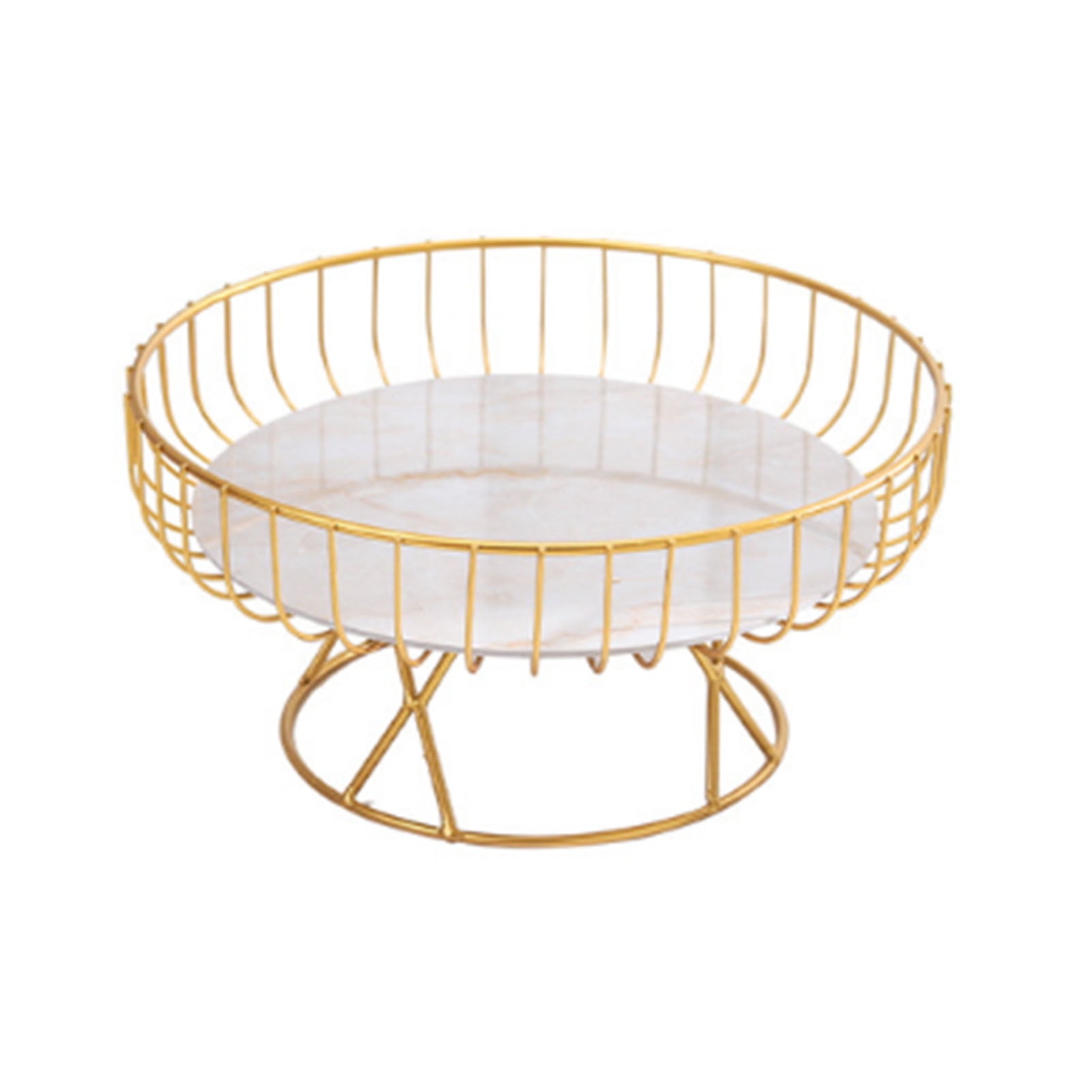 Vobor Fruit Tray Hollow Design High Foot Iron Marblel Decorative Practical Baking Paint Process Serving Fruit Basket L Golden