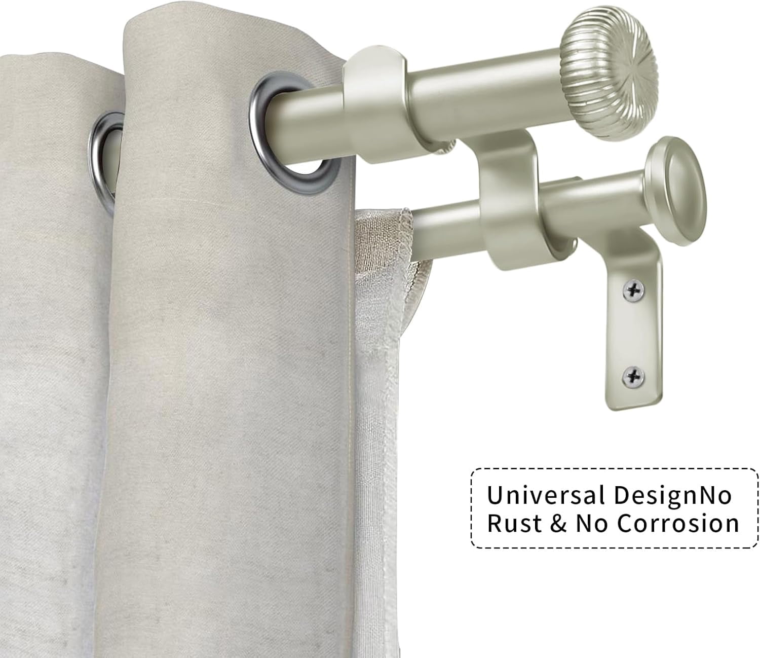eTeckram 5/8" Double Curtain Rod with Adette Finials,Pewter,48‘’-84‘’