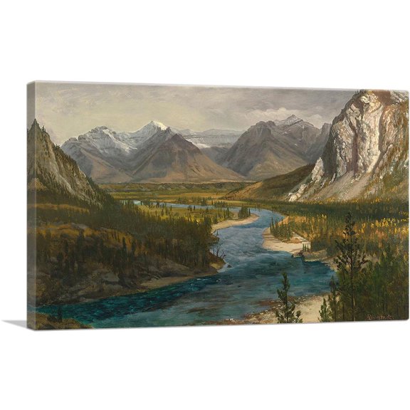 ARTCANVAS Bow River Falls Canadian Rockies 1889 Canvas Art Print by Albert Bierstadt - Size: 26" x 18" (0.75" Deep)