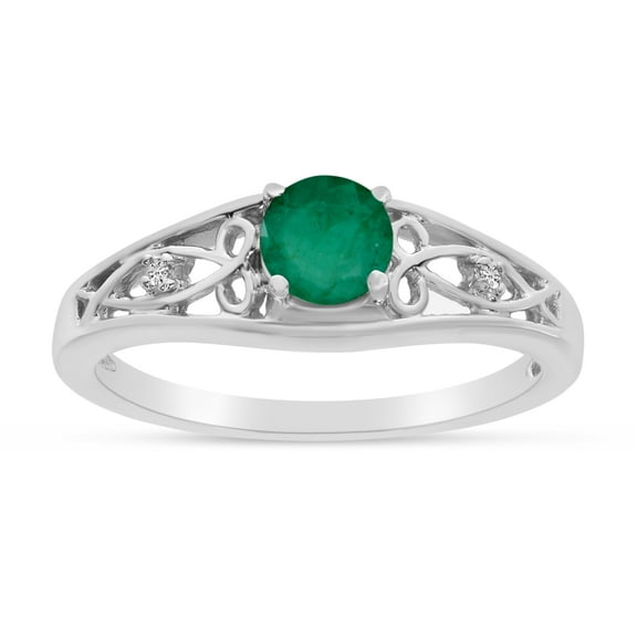 10k White Gold Round Emerald And Diamond Ring