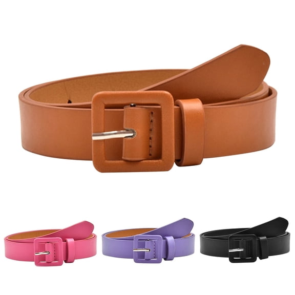 Helii Women Solid Color Imitation Leather Belt with Square Buckle Adjustable for Jeans Dresses Pants