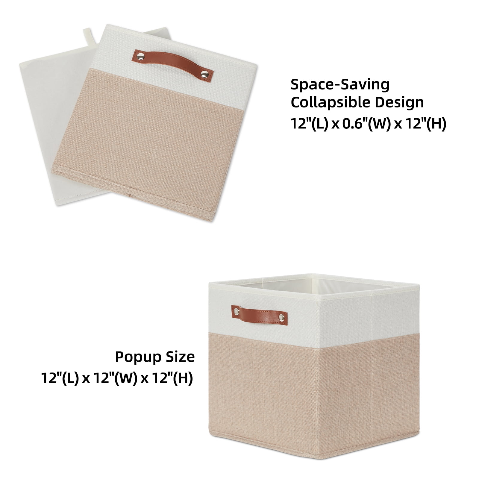 ANLEM Fabric Storage Cubes, Cube Storage Bins 12 x 12, Set of 4, Decorative Storage Baskets for Shelves with Handles,Foldable Bins for Cube Shelf Organizer Home Closet(Beige White)
