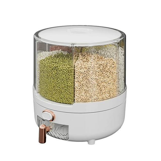 Automatic Rice Dispenser ,360 Rotatable Household Rice Bucket,6-Grids Rice Storage Dry Food Dispenser Grain Storage Dried Fruit Food Storage Box