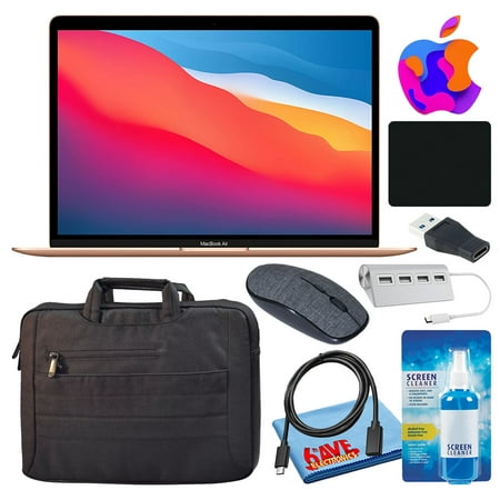 Used Apple MacBook Air 13" Laptop (M1 Chip, 8-Core CPU, 8GB RAM) (Late 2020, 256GB SSD, Gold) (MGND3LL/A) Bundle with Black Carrying Bag + USB Hub + More