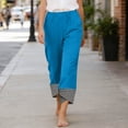 thumbnail image 4 of Yuanlook Women's Gingham Cuff Linen Blend Pants, Elastic Waist Side‑Pocket Cropped Trousers for Outing S‑XXL, 4 of 8