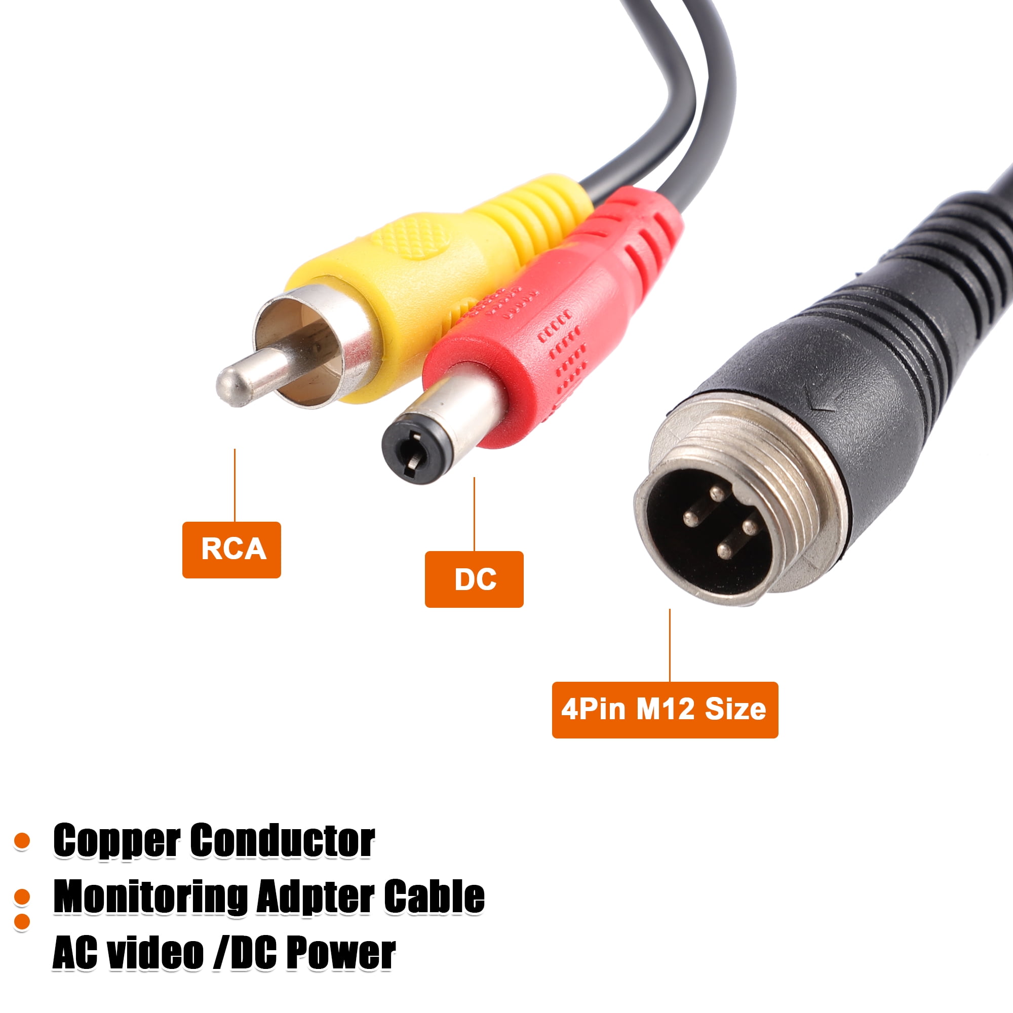 Unique Bargains 2x Car Camera Adapter M12 4-Pin Male to RCA AV DC Male Connector