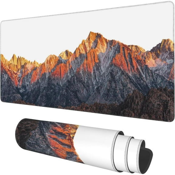 Desk Mat, Mountains at Sunset Extended Gaming Mouse Pad Large, 35.4"x15.7" Big Mouse Pad with Non-Slip Base and Stitched Edge, Long Computer Keyboard Mouse Mat for Home Office Work