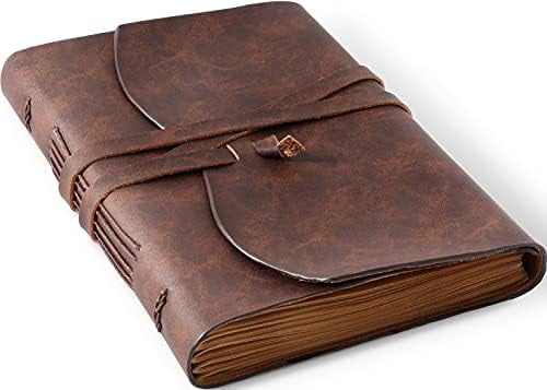 Leather Bound Journal for Men/Women, Rustic Vintage Handmade Large Writing Notebook with 240 Kraft Lined Pages(5x7 inches), Business/Travel Daily Notepad Sketchbook Gift - Brown