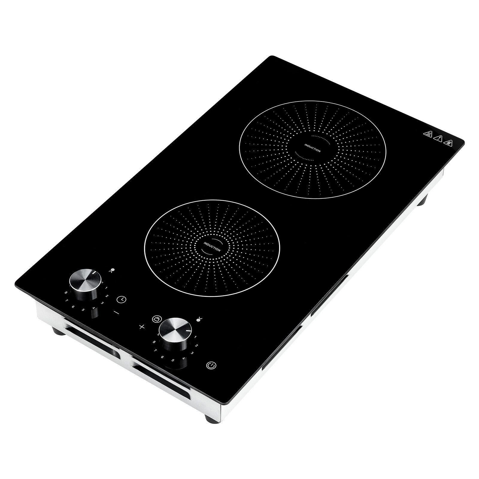 Induction Cooktop 12 Inch 2 Burner Built-in Electric Stove 110V 1800W Knob Control Ceramic Glass Child Lock for Kitchen and RV