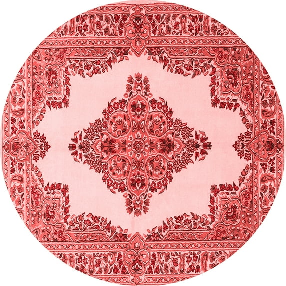 Ahgly Company Indoor Round Medallion Red Traditional Area Rugs, 7' Round