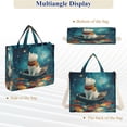 thumbnail image 6 of Corduroy Composite Fabric Tote Bag Magnetic Snap Large Capacity Crossbody Bag Beige Shoulder Strap White Cat Sailing, 6 of 8