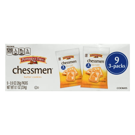Pepperidge Farm Chessmen Butter Cookies, 8.1 oz. Multi-pack Tray, 9-count Snack