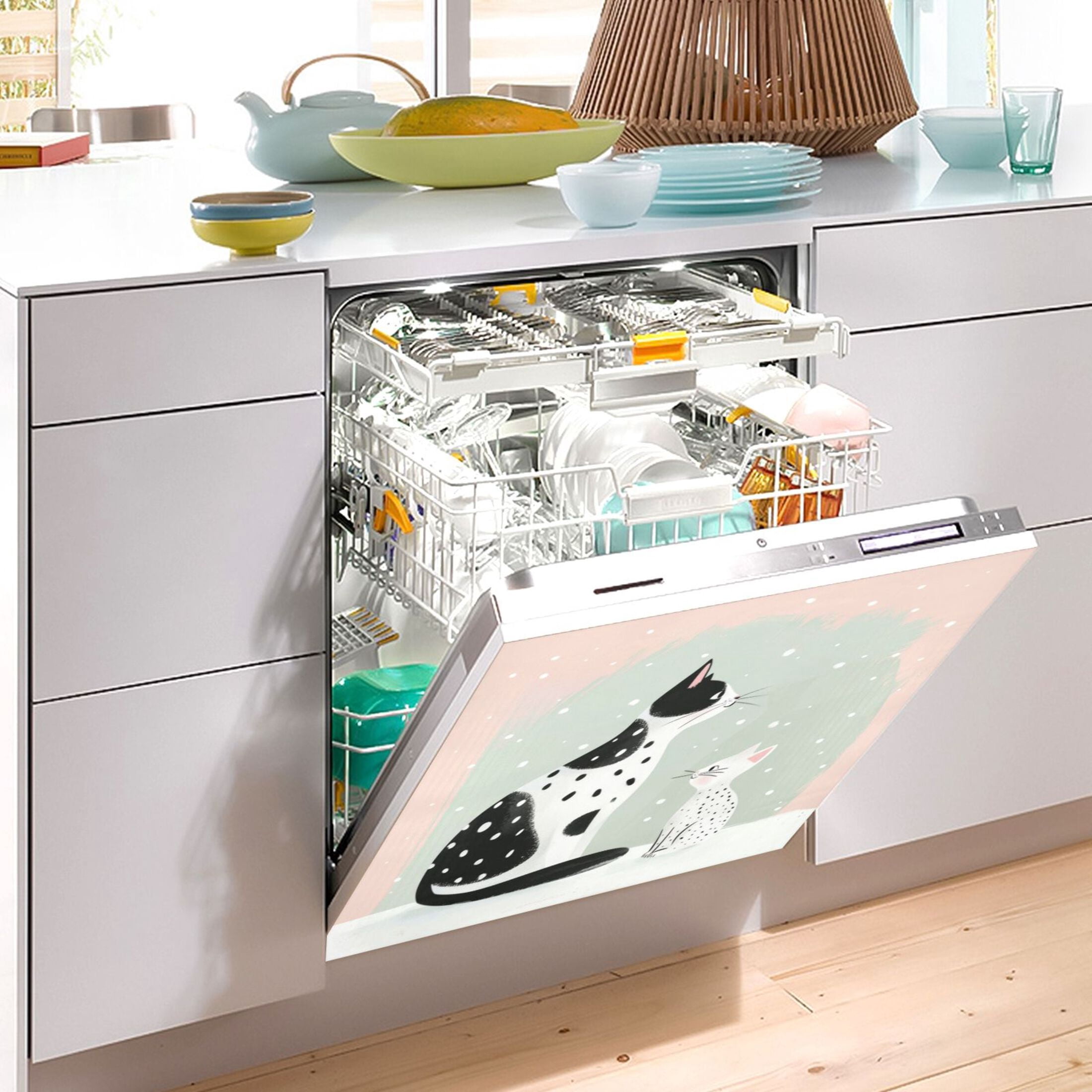 Dishwasher Magnetic Sticker 23x26 Inch Refrigerator Magnetic Sticker Washing Machine Magnetic Sticker Kitchen Panel Magnetic Sticker Home Decor Spotted Cats and Snowflakes