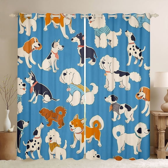 Homewish Kids Children Cartoon Dogs Black Out Curtains,Kawaii Animal Curtains Pack of 2 (42x63 Each),Cute Pets Bedroom Curtains,Lightweight Room Decor