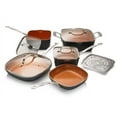 thumbnail image 4 of Gotham Steel Square 10 Pc Pots and Pans Set Non Stick, Ceramic Cookware Set w/ Ultra Nonstick Ceramic Coating, Square Pot and Pan Set Includes Shallow Skillet, Stock Pot, Oven/Dishwasher Safe, Copper, 4 of 6