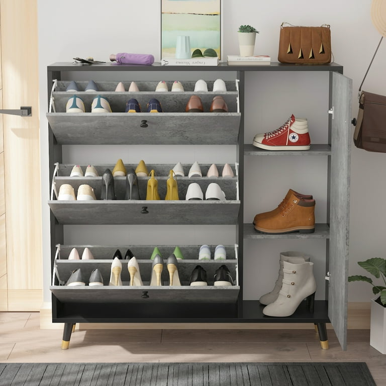 Natural Rattan Shoe Cabinet, 5-Tier Shoe Rack Storage Organizer with Doors,  Metal Legs, Entryway Shoe Cabinet for Modern Heels, Boots, Entrance