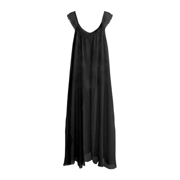 Wang6 Womens Boho Sleeveless Maxi Dresses Plus Size Summer Loose Floor Length Dresses Trendy Crew Neck Long Dress Party Sundress Black XL