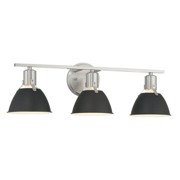 Robert Stevenson Lighting Cooper - Metal 3-Light Vanity Light with Etched Glass Shades, Black and Nickel