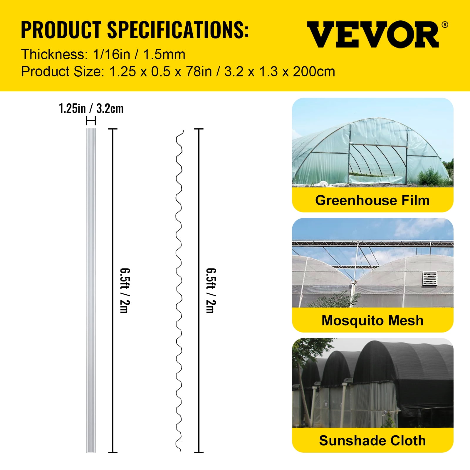 VEVOR 6.5FT Greenhouse Wiggle Wire & Lock Channel, PE Coated Spring Wire & Aluminum Alloy, 30 Pack