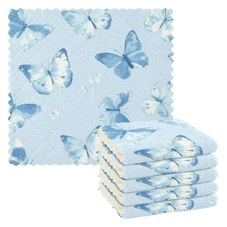 

6 Pieces of Kitchen Towels 11x11Inch Kitchen Dish Cloths Kitchen Dish Towels Reuseable Cleaning Cloths Pretty Blue Butterfly