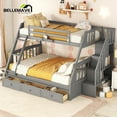 thumbnail image 4 of BELLEMAVE Twin over Full Bunk Bed with three drawer, bulid in ladder and storage stairs, Convertible into 2 beds, Bunk bed /Wood Bunk Bed for Teens(Gray), 4 of 10