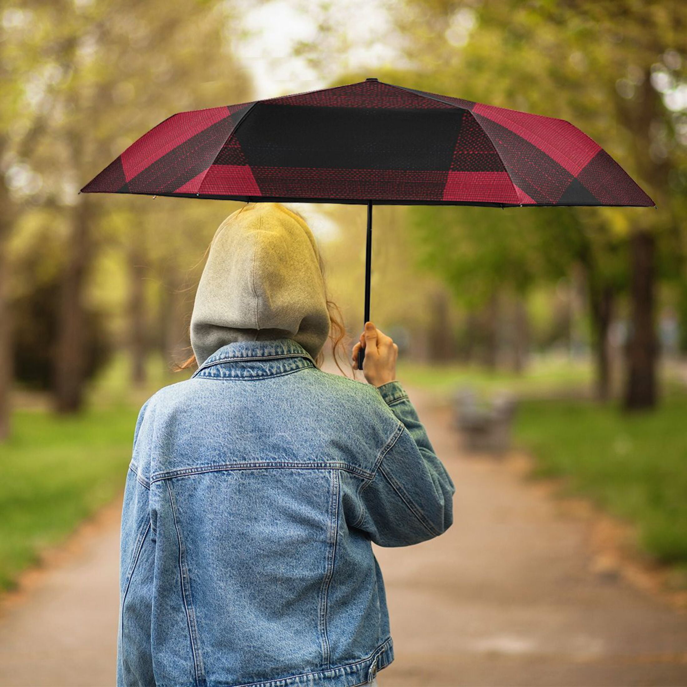 ALAZA Checkered Grid-b3 UPF 50+ Compact Folding Umbrella for Rain Travel Umbrella Packable