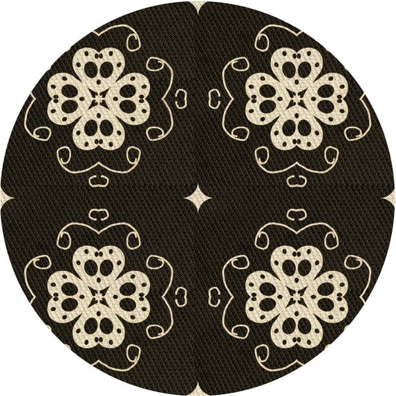 Ahgly Company Machine Washable Indoor Round Transitional Night Black Area Rugs, 4' Round