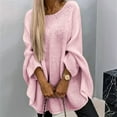 thumbnail image 6 of Women'S Elegant Knitted Cape Sweater Crew Neck Long Sleeve Baggy Tops Fashion Knitted Shawl Sweater Pink M, 6 of 8