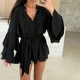 thumbnail image 5 of Bovxnpu Long Sleeve Dress for Women, Women Long Sleeve Dress Plus Size Dress with Straps Sleeves Irregular Drawstring V Neck Casual Dress Spring Fall Outfits, 5 of 8