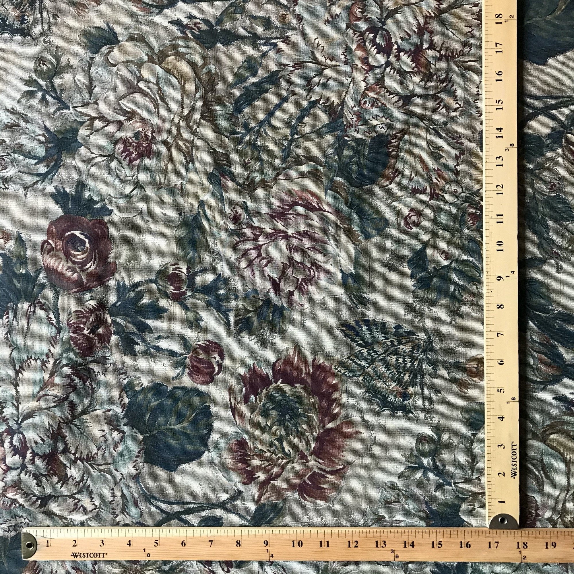 Discounted Designer Fabrics F935 Burgundy and Green Floral Leaves Tapestry  Upholstery Fabric by The Yard