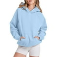 thumbnail image 2 of Blouses for Women Casual Long Sleeve Fall Winter Comfy Hooded Batwing Drop Shoulder with Pocket Solid Color Leisure Polyester Hoodies Sweatshirts(Light Blue,XL), 2 of 5