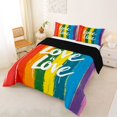 thumbnail image 3 of Manfei Kawaii Rainbow Queen Comforter Set, Printing Love is Love Comforter Sets Queen, Orange Blue, Black Reversible, 3 Pieces, 1 Comforter and 2 Pillowcases, 3 of 7
