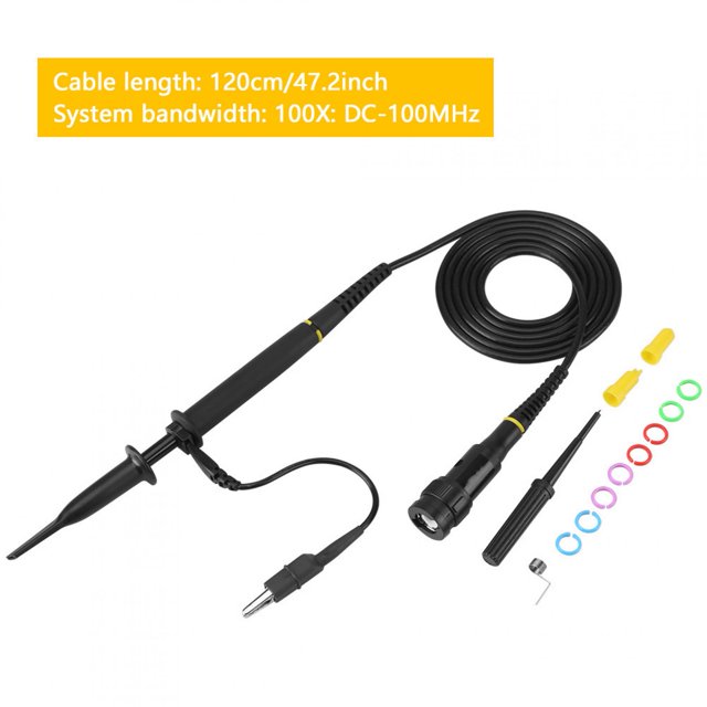 P4100 Sonda de Clip de Osciloscopio,Kit de Osciloscopio,Con herramienta de ajuste,100MΩ,6pF (100X) 10pF ~ 35pF <2KVDC + AC Vp-p (100X) EOTVIA No