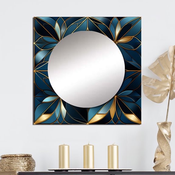 Designart "Mosaic Quantum Exploration In Blue" 0 Square Mirror For Wall Decor - Large Teal Square Printed Wall Mirror Art - Square Modern Mirror - Wall Mounted Square Large Mirror