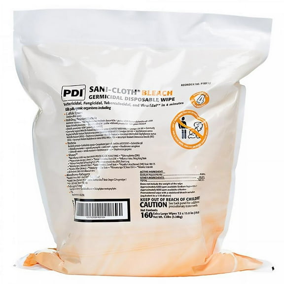 Sani-Cloth Bleach Surface Disinfectant Cleaner Refill, Premoistened Germicidial Manual Pull Wipe, Bag of 160 Wipes, 1 Count