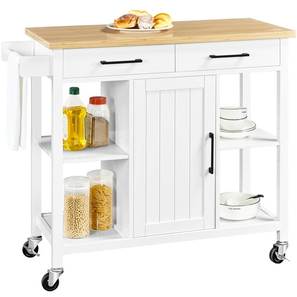 Easyfashion Kitchen Cart Island With Cabinet Drawers Towel Bar White Com Easyfashion Kitchen Cart Island, Kitchen Island Towel Bar