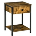 thumbnail image 1 of HOMCOM Bedside Table, Industrial Nightstand with Drawer and Storage Shelf, Accent End Table for Bedroom, Living Room, Rustic Brown, 1 of 10