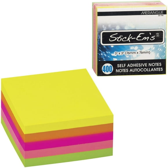 Merangue Autocollantes, 3 po x 3 po, Couleurs néon, Paquet de 1600