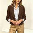 thumbnail image 5 of ClodeEU Women's Lapel Single Button 3/4 Sleeve Cropped Blazer,Lightweight Casual Work Jacket Coffee,Women's Plus XXXL, 5 of 8