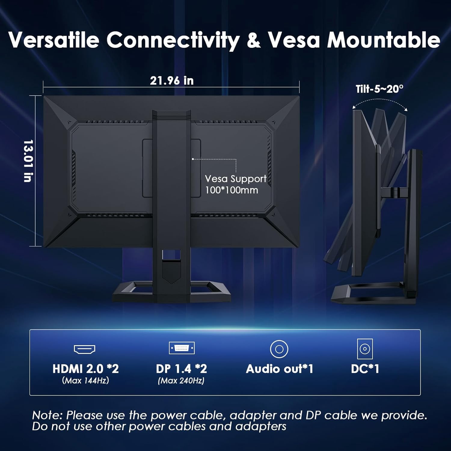 TITAN ARMY 24.5 Inch 240Hz 1440P Gaming Monitor, 2K QHD Computer Gaming Monitor with HDR 500, 1ms Fast IPS, Adaptive Sync, 123% sRGB, Low Blue Light, VESA 100x100, HDMI 2.0/DP 1.4-P2510S PLUS