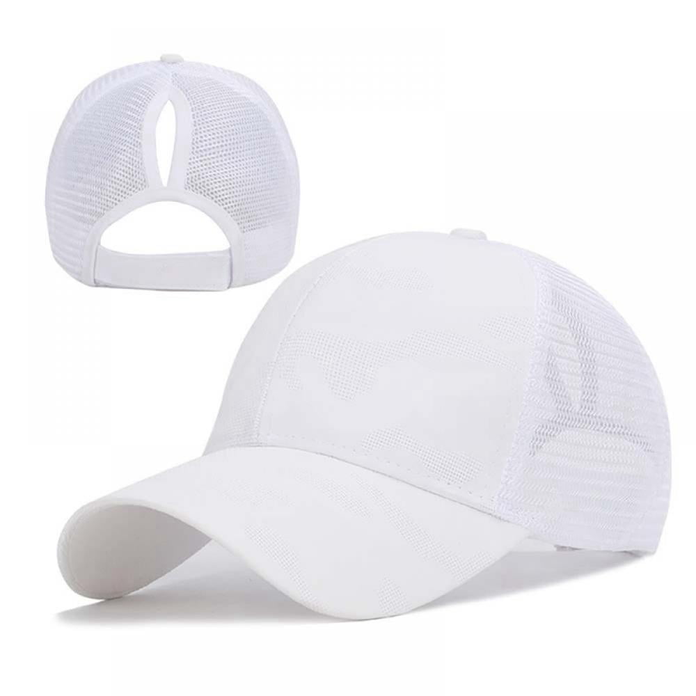 Baseball Cap Ponytail Hat Adjustable Cotton Sunshade White